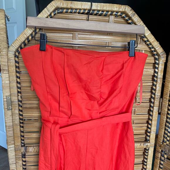 Line & Dot Red Strapless Linen Blend Wide Leg Jumpsuit Size S - Picture 2 of 9